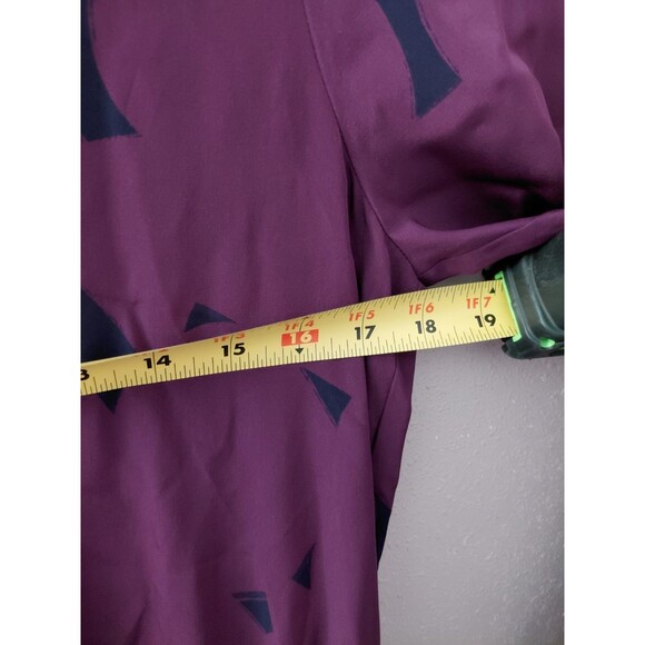 Vince Silk Roll Tab Sleeve Drawstring Waist Purple Geometric Maxi Dress Sz XS - Picture 10 of 15